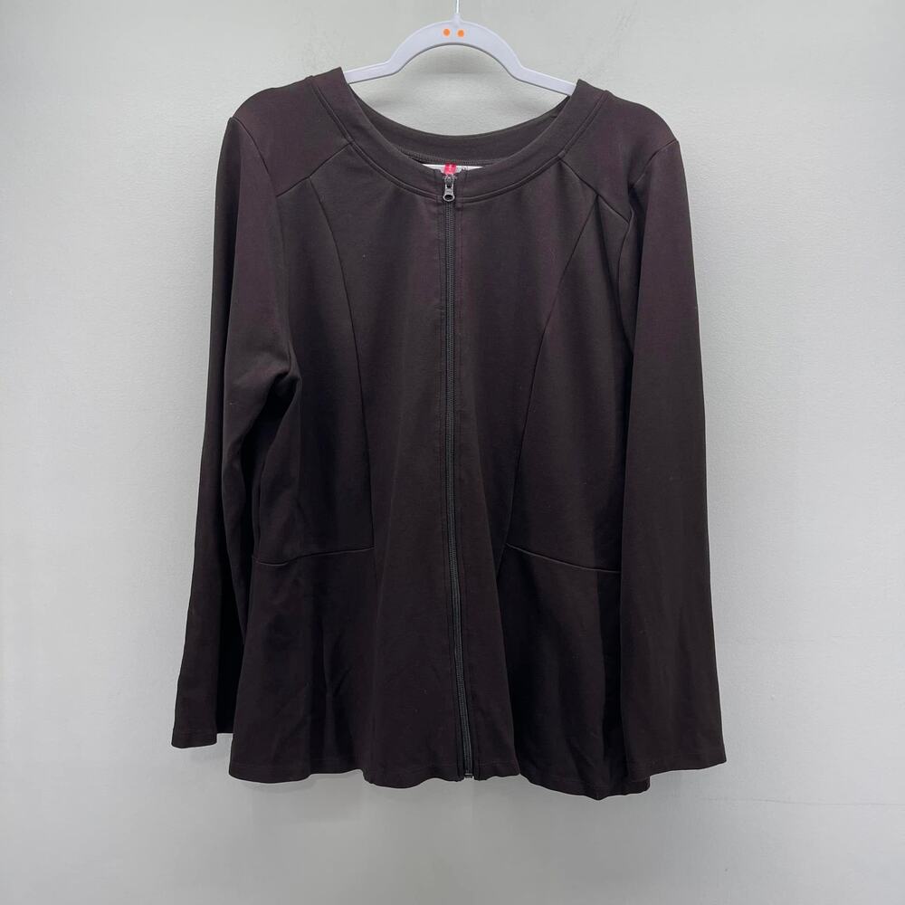 Ruby Ribbon Ponte Knit Jacket Wms XL Mink Brown Lightweight Spandex Blend Zip